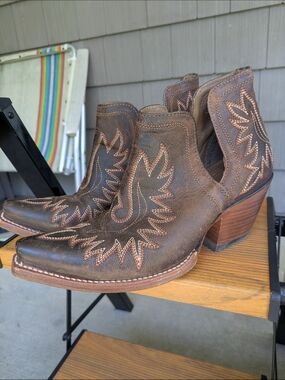Ariat Brown Leather Western Cutout Ankle Booties